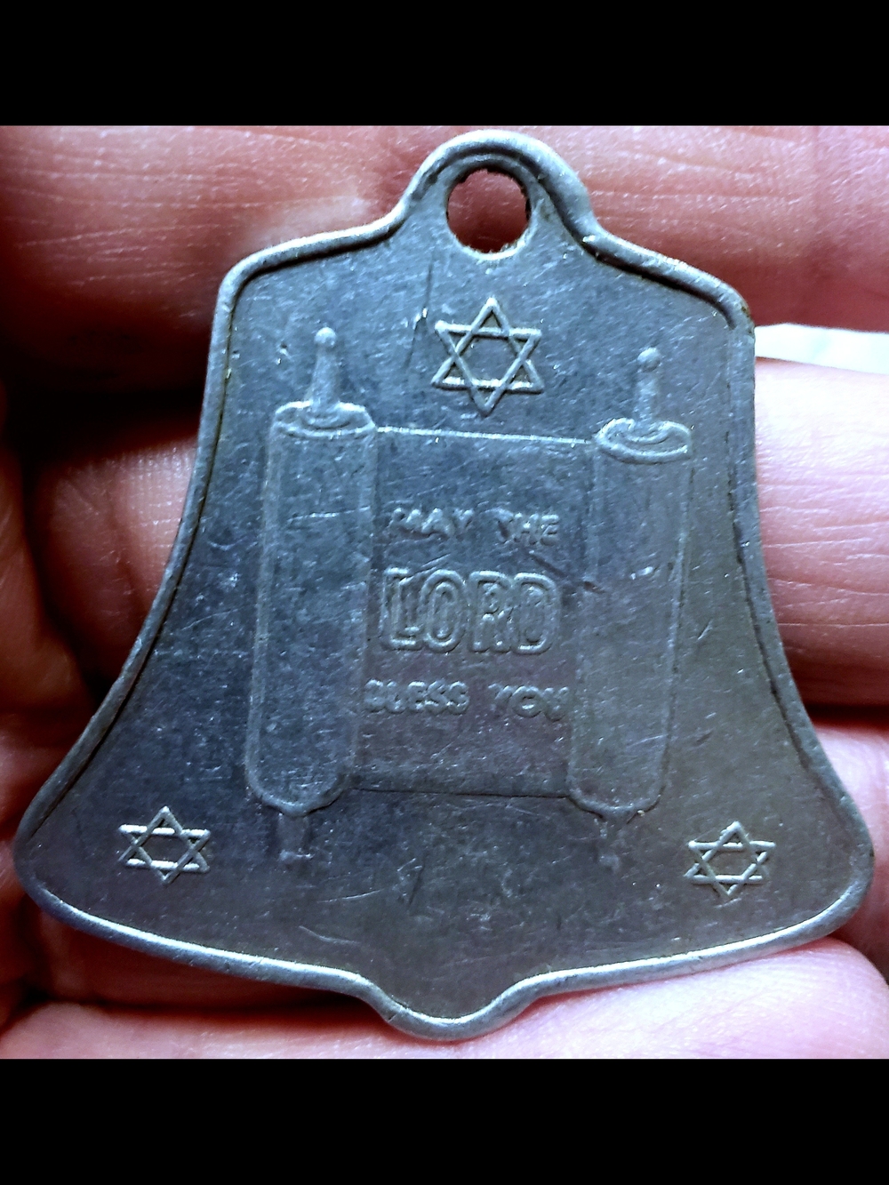 Vintage Religious Bell-Shaped Pendant - Silver Tone